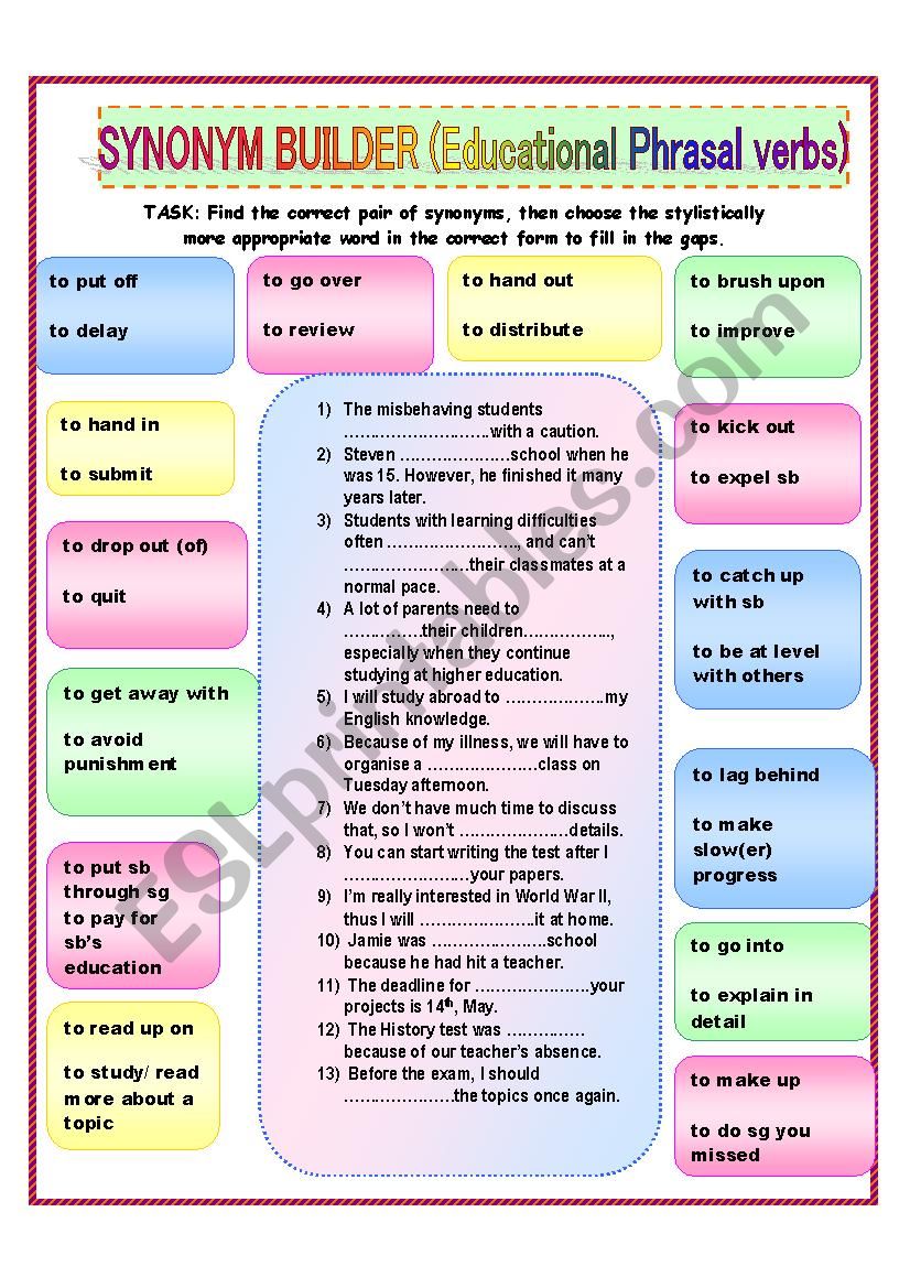 Synonym Dictionary, Letter F - ESL worksheet by Babi965